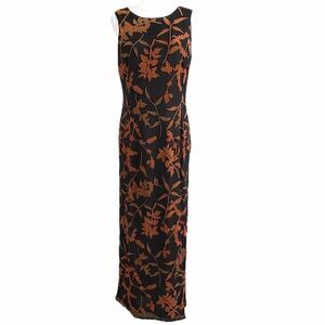 Michael Kaye Couture Evening Dress W/ Burnt Orange Botanical Maxi - Size 10